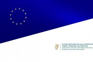 EU flag and Dept Further and Higher Ed logo