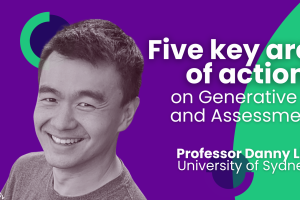 Image of Professor Danny Liu with title of masterclass: Five key areas of action on generative AI and assessment