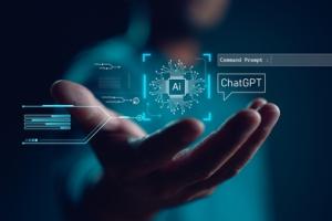 Ai tech, businessman show virtual graphic Global Internet connect Chatgpt Chat with AI, Artificial Intelligence. using command prompt for generates something, Futuristic technology transformation